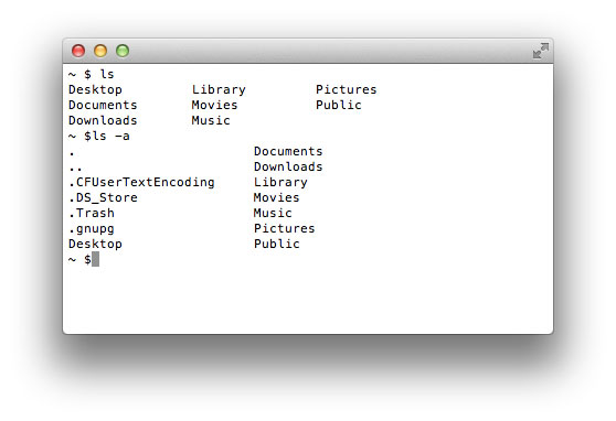 Listing hidden files in the terminal window