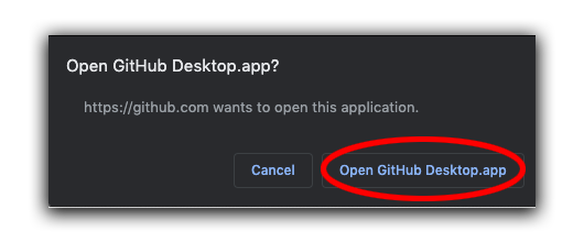 Warning message that asks you to open in Github Desktop