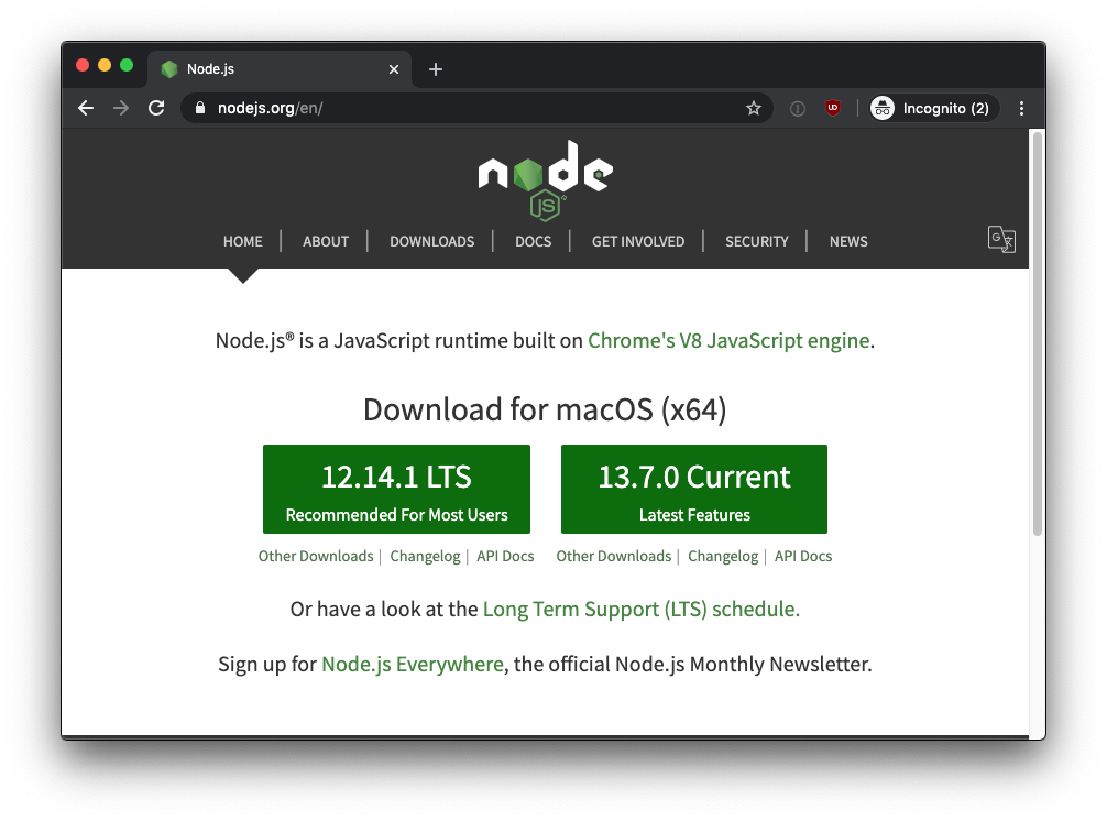 Node.js homepage