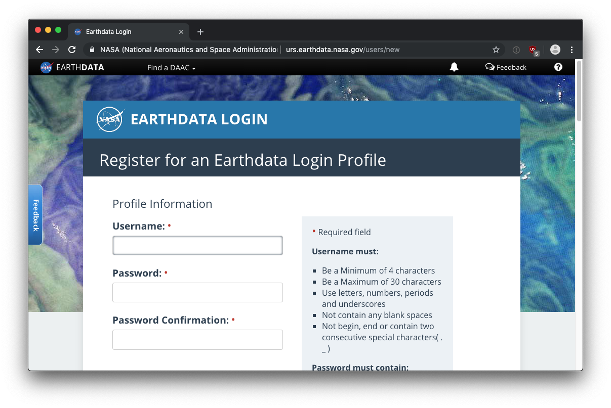 NASA Earth Data Account