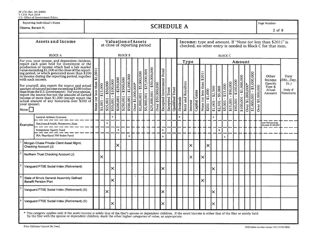 Barack Obama financial disclosure form